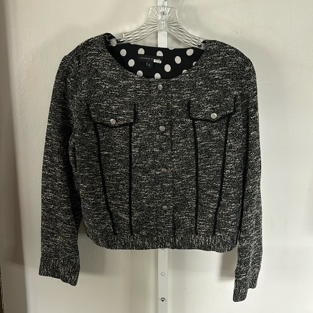 Slate & Willow Tweed Black and White Jacket Womens Size Large - Picture 4 of 10